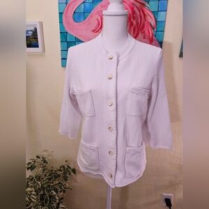 Ann Taylor Women's White Textured Button-Front Jacket